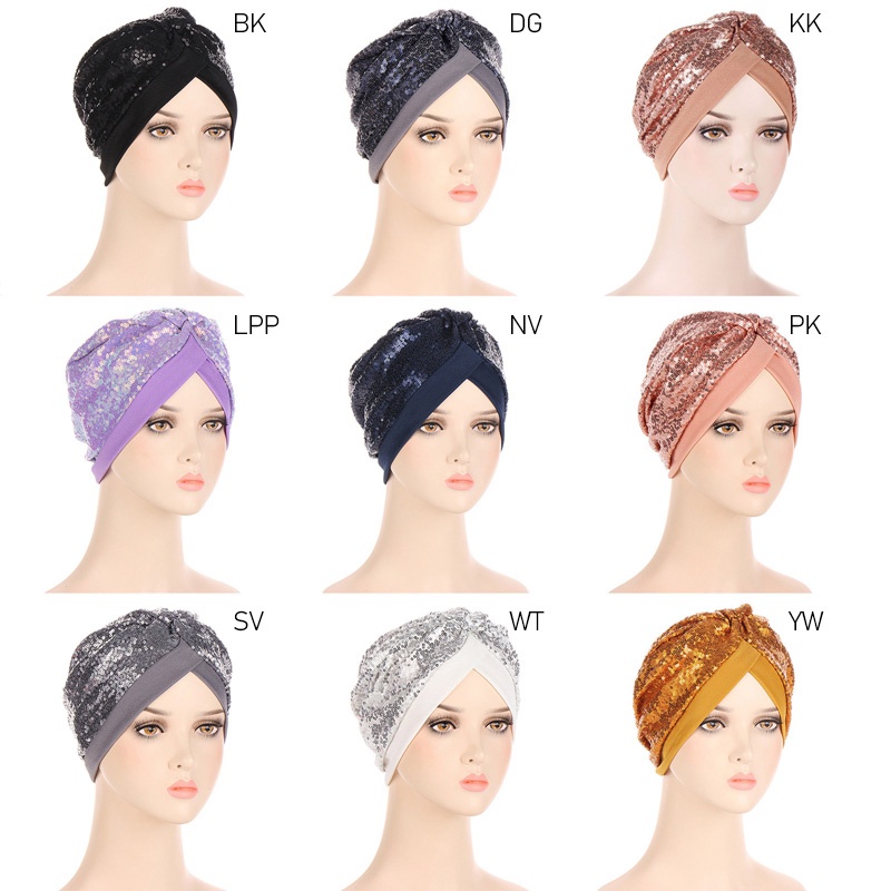 1 Mũ Turban Đính Kim Sa Màu Sắc Lấp Lánh Thời Trang Cho Nữ