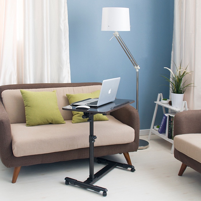 Bàn làm việc di động gấp gọn nâng hạ thông minh 60cm x 40cm đen trắng - Bàn đứng có bánh xe mặt gỗ chân sắt decor đẹp