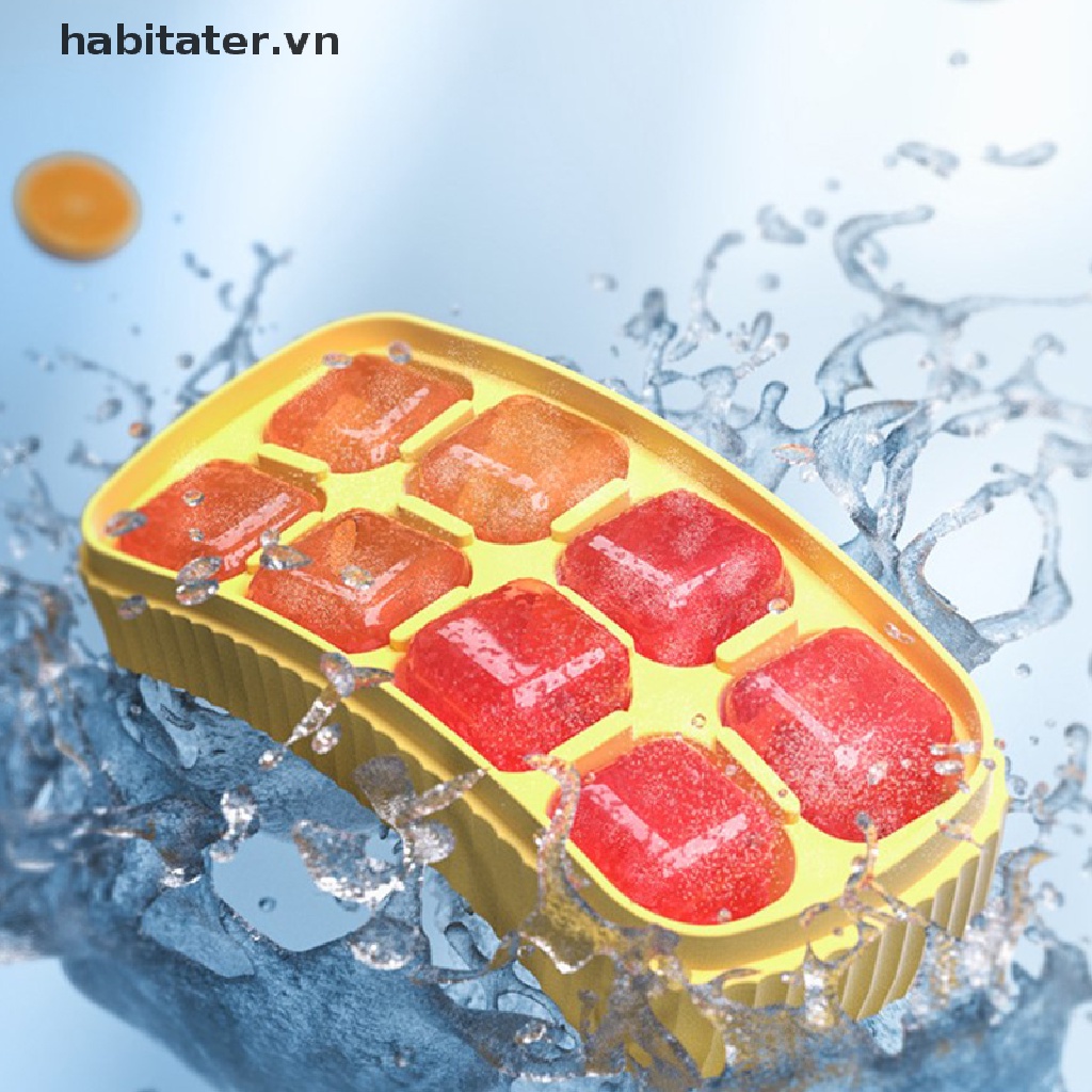 Khuôn Silicon Làm Đá 8 Ngăn Có Nắp Đậy Tiện Dụng