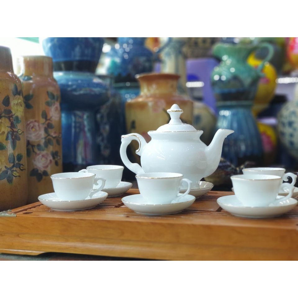 Bộ Ấm Chén Uống Trà, Bộ Ấm Chén Bát Tràng Cao Cấp - Bộ Ấm Trà Phú Qúy Chỉ Vàng Kim