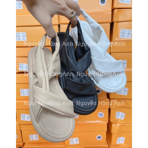 sandal (xăng đan quai hậu) quai da vạt chéo đế vát cao 5p (FULL HỘP- hàng QC) cho nữ sd199