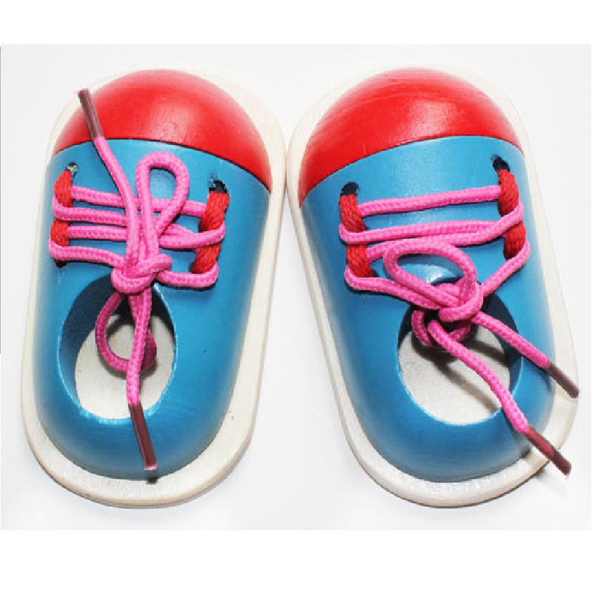 Đồ chơi bé học buộc dây giày gỗ 1 đôi 2 chiếc cho bé