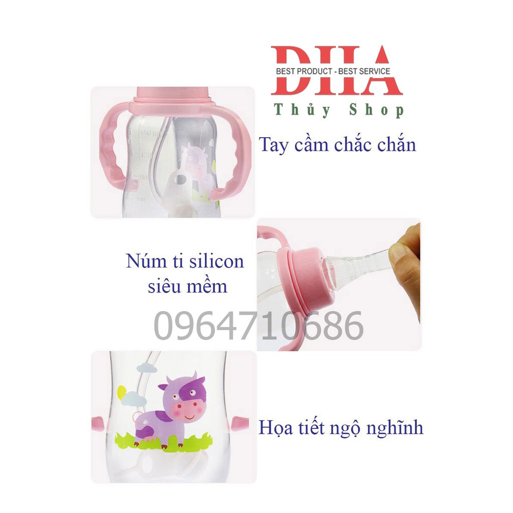 BÌNH SỮA PP CỔ THƯỜNG KÈM NÚM TI SILICON SIÊU MỀM CHỐNG SẶC CAO CẤP