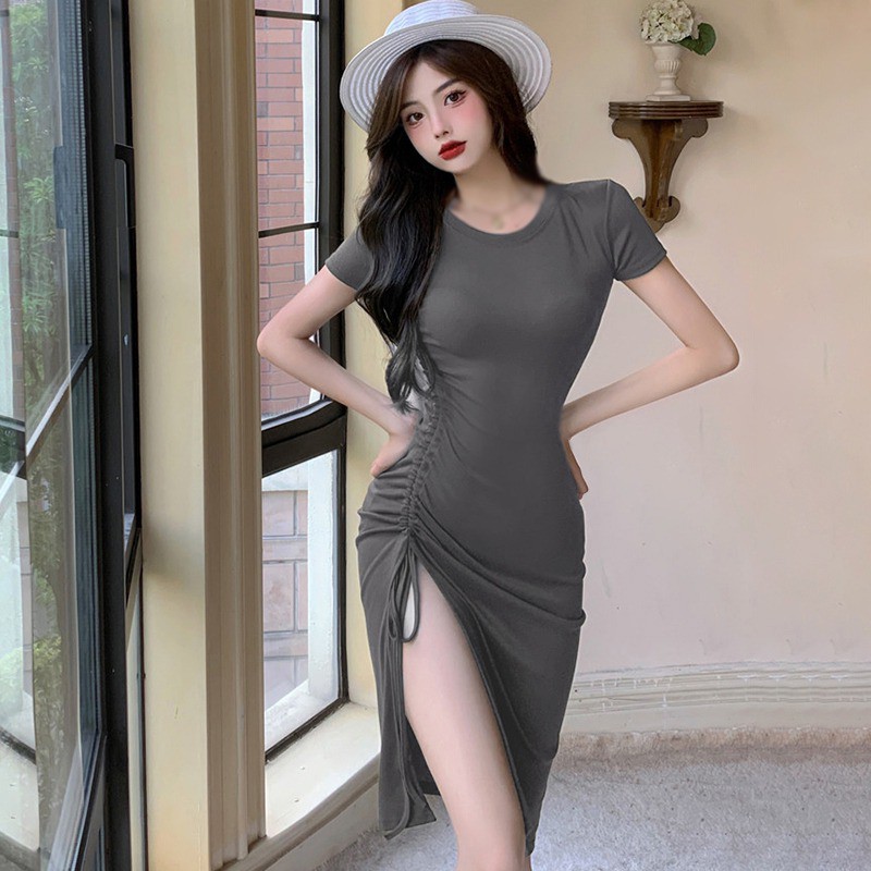 Đầm Ôm Eo Xẻ Tà Phối Dây Rút Thời Trang Mùa Hè Cho Nữ