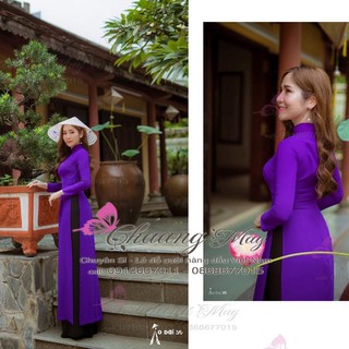 Áo dài truyền thống màu tím Chaang may sẵn May sẵn áo dài đẹp huế mộng mơ, vải lụa co giãn