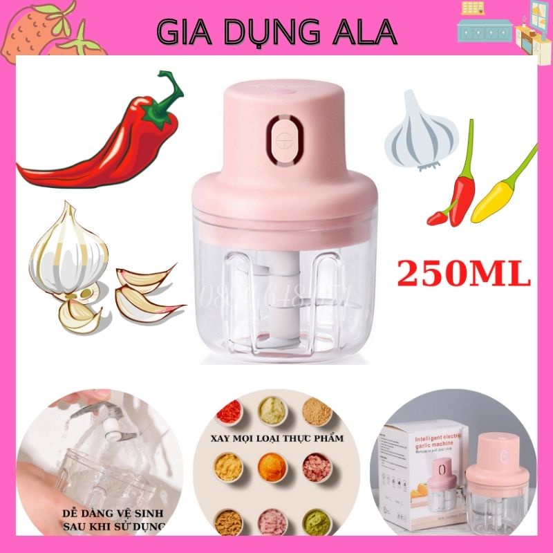 Máy Xay Tỏi Ớt Cầm Tay Mini Sạc Điện 250ml Đa Năng Xay Thịt, Sinh Tố, Đồ Ăn Dặm, Củ,Quả,Tiện Lợi