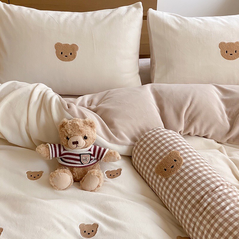 Bộ Chăn Ga Gối Gấu Nỉ Nhung Hàn Quốc Baby Dreams