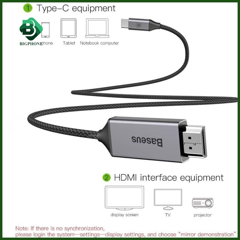 Cáp HDMI Baseus C- Video Pro xuất hình ảnh cổng C sang HDMI 4K 60Hz,Sạc PD 60W dài 180cm cho điện thoại,iPad Pro, Laptop