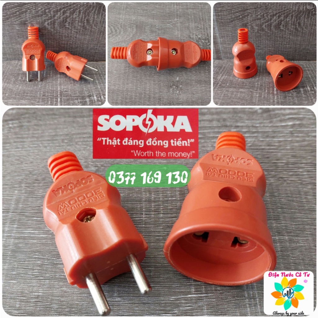 Bộ phích cắm đực cái chịu nhiệt chịu tải cao cấp Sopoka 3000W