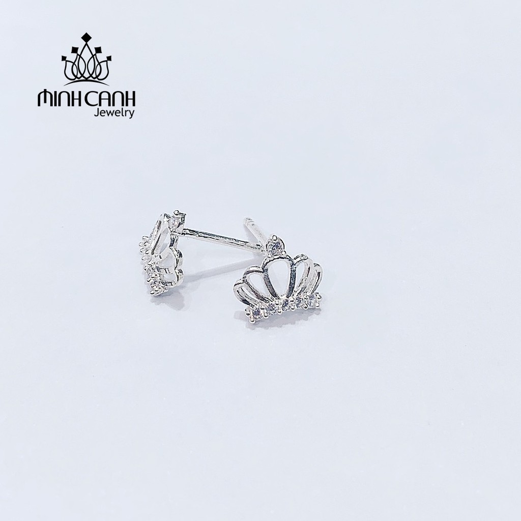 Bông Tai Hình Vương Miện Đính Đá Bạc Ta - Minh Canh Jewelry