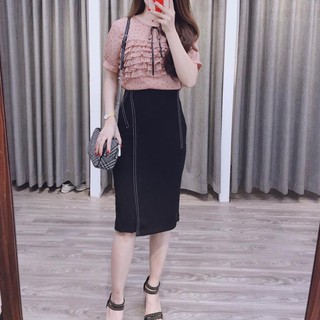 ( Chân váy bút chì công sở 2 kẻ vạt )