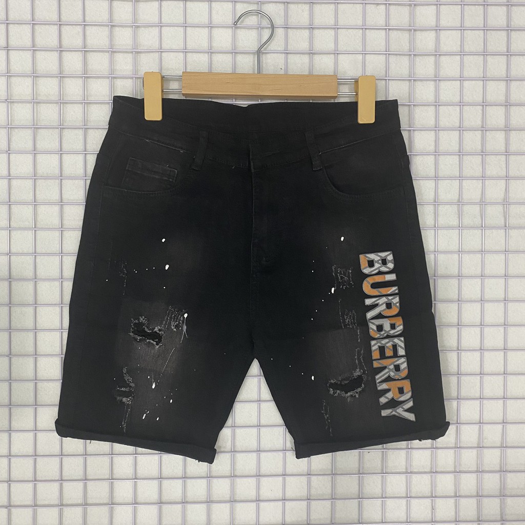 Quần short jean nam DSQ xám rách in BURBERY chất bò vải dày fỏm đẹp co dãn tốt cao cấp AHFASHION | BigBuy360 - bigbuy360.vn