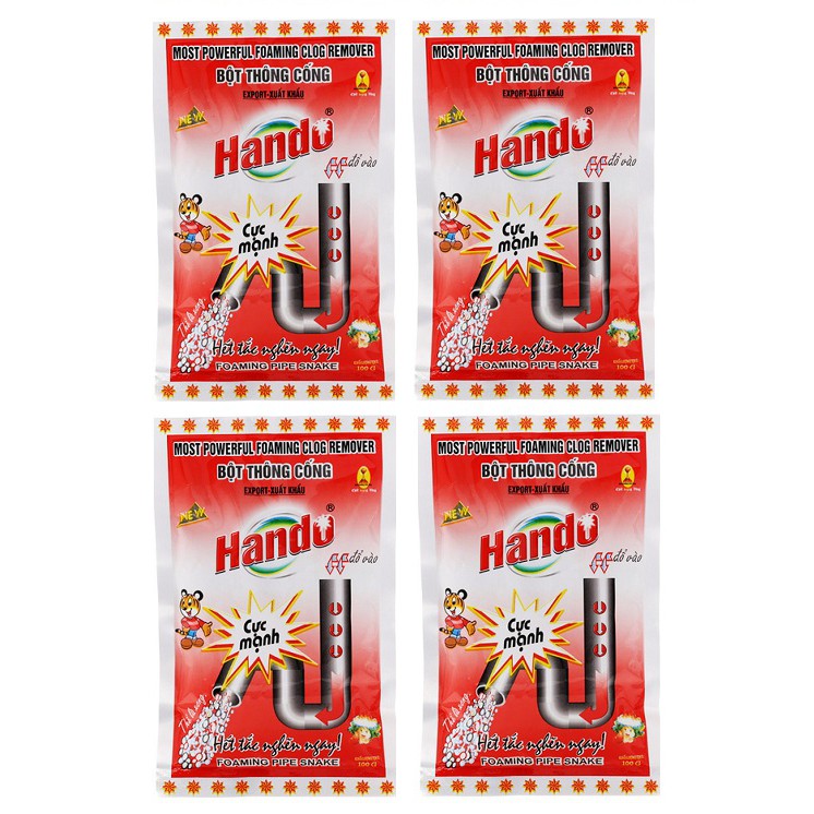 Bộ 4 gói Bột thông cống bồn cầu Hando 100g xuất khẩu (Đỏ)