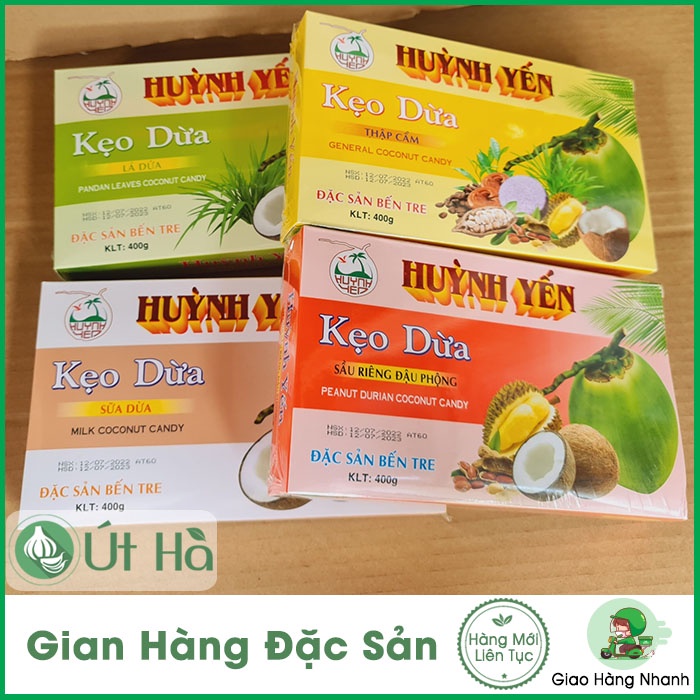 Kẹo Dừa Bến Tre Huỳnh Yến Ít Ngọt Hộp 400gr Hương Vị Thơm Ngon - Út Hà Đặc Sản