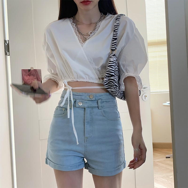 Quần Short Jeans Lưng Cao Thời Trang Cho Nữ