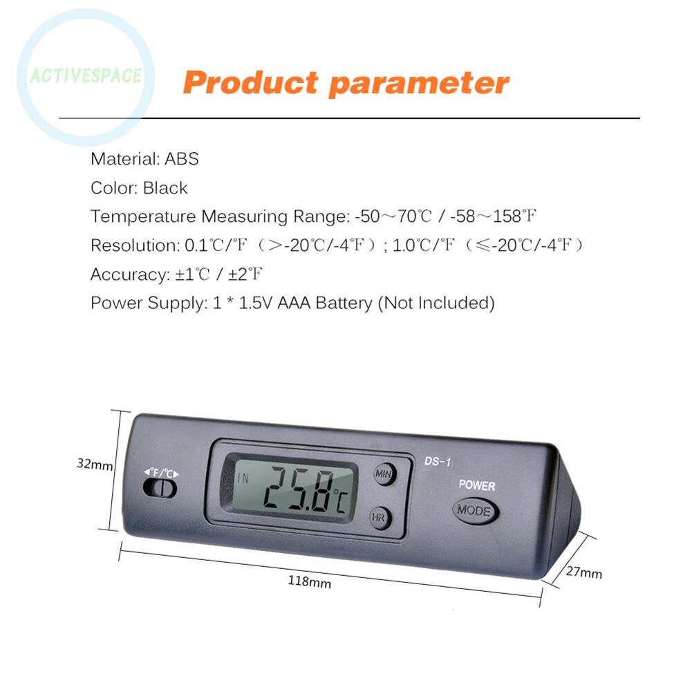 Car Thermometer -50 ~ 70 °C 0.1 °C/°f 12.5*4*3.5cm ABS Black LCD Screen