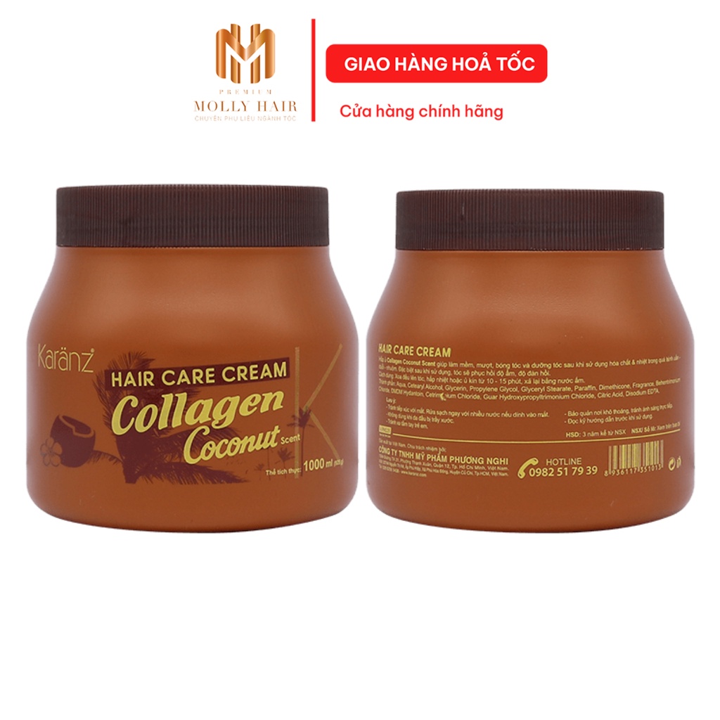 Hấp dầu Collagen MollyHair Karanz, sử dụng cho cấp ẩm và 100% tính chất từ dừa  1000ml