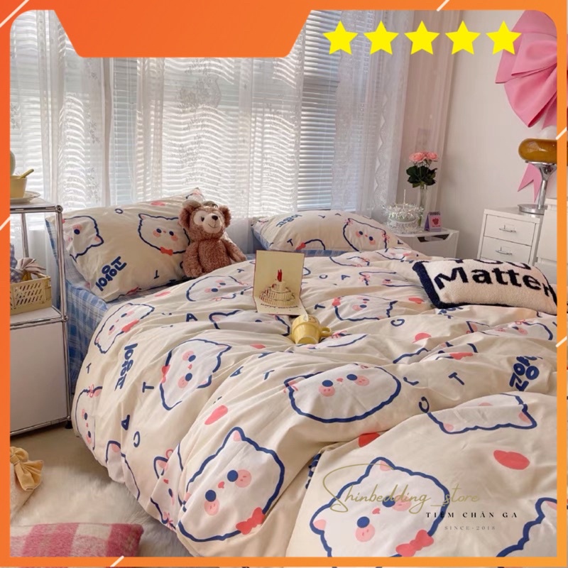 Set Chăn Ga Mặt Mèo Nhật Cotton Living Siêu Yêu (Shinbedding_store)