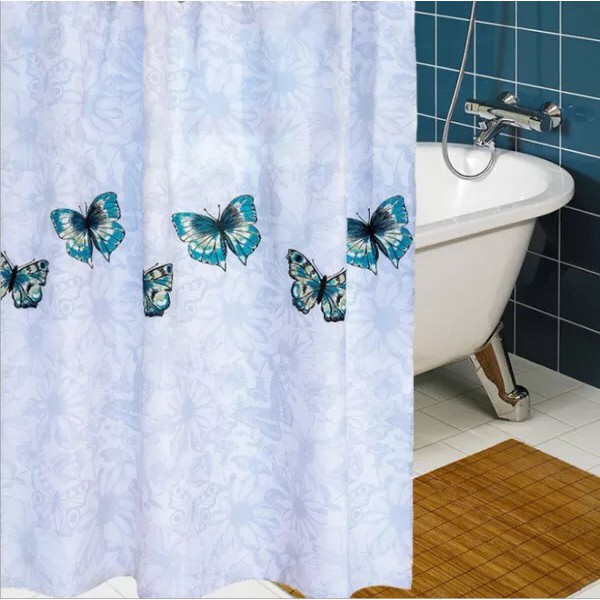 Rèm Phòng Tắm / Rèm Cửa Sổ Họa tiết Hoa Bướm Xanh ngọc lớn 180cm X 180cm Loại 1( Cao Cấp )