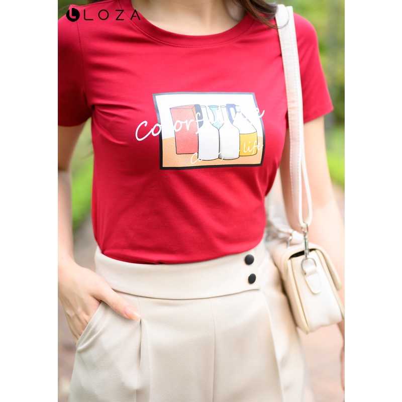 Áo phông nữ LOZA cộc tay in hình trẻ trung - PT04112