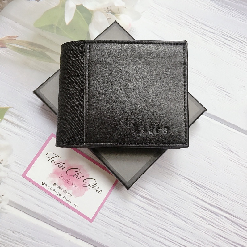 Ví Da Nam Pedroo Cao Cấp- Ví Nam Kiểu Dáng Ngang Kèm Hộp Và Túi Xách Giấy Hãng, Quà Tặng Sang Trọng Lịch Sự