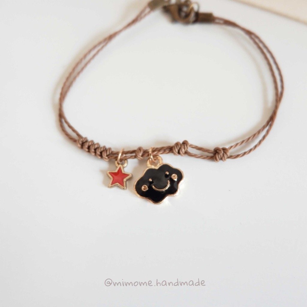 Vòng gốm dây cói nâu phối charm màu