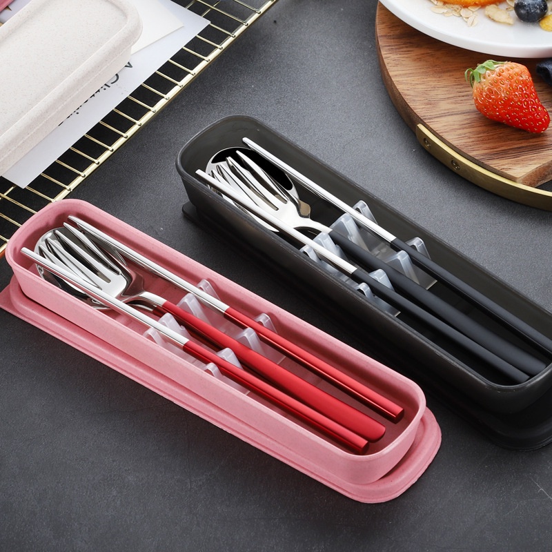 Bộ muỗng nĩa đũa bằng thép không gỉ 304 thiết kế nhỏ gọn tiện dụng dành cho học sinh