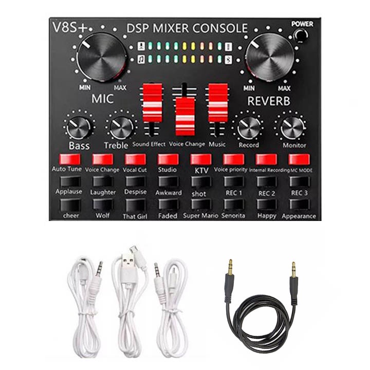 Mixer Mini Karaoke, Vang Mini Soundcard V8S+ Bluetooth Karaoke, Thu Âm, Livestream