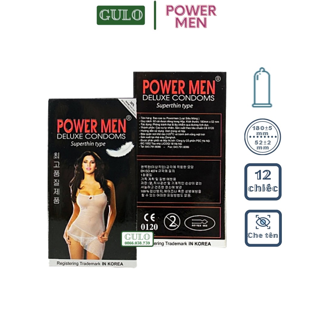 Bao cao su siêu mỏng Power Men Superthin, BCS trơn siêu mỏng truyền nhiệt nhanh- Hộp 12 bao