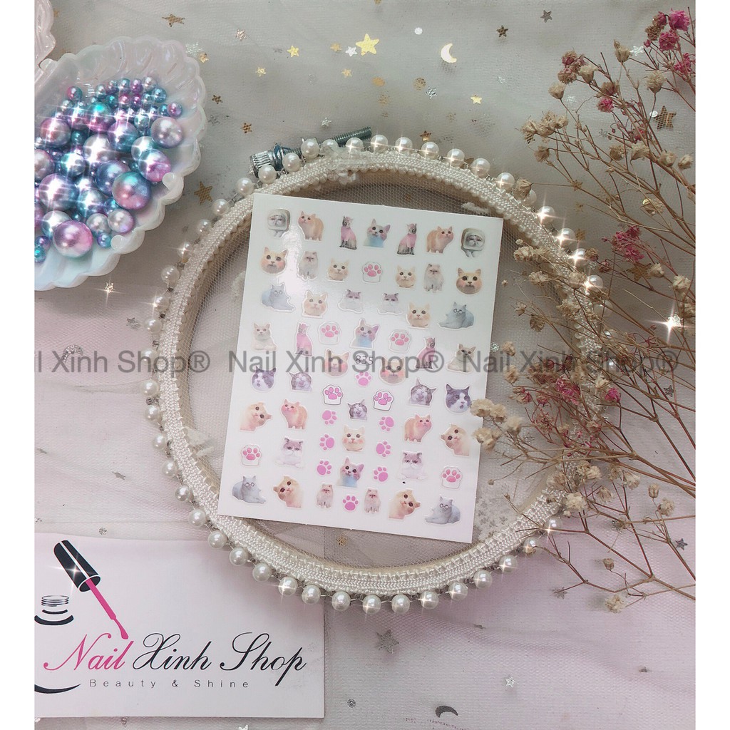 Sticker nail dễ thương / cartoon , dán móng tay ,phụ kiện nail , hình mèo 3D ,gấu 3D