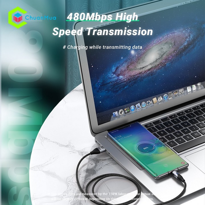 Dây Cáp Sạc Nam Châm Nhanh 3A TOPK (Sạc nhanh, Sạc Từ Tính, Xoay 360, Dây sạc điện thoại