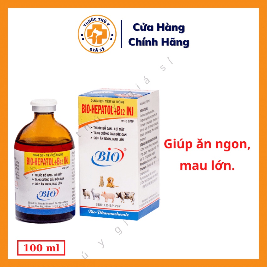 Bio Hepatol B12 INJ 100ml - Dùng Cho Bổ Gan, Lợi Mật, Tăng Cường Giải Độc Gan, Giúp Ăn Ngon, Mau Lớn - Thú Y Giá Sỉ