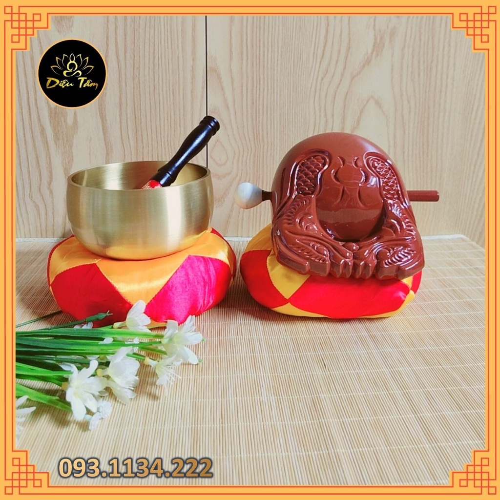 Chuông mõ Đài Loan 3.5 inch - Đồ thờ cũng tụng kinh niệm phật bằng đồng và gỗ