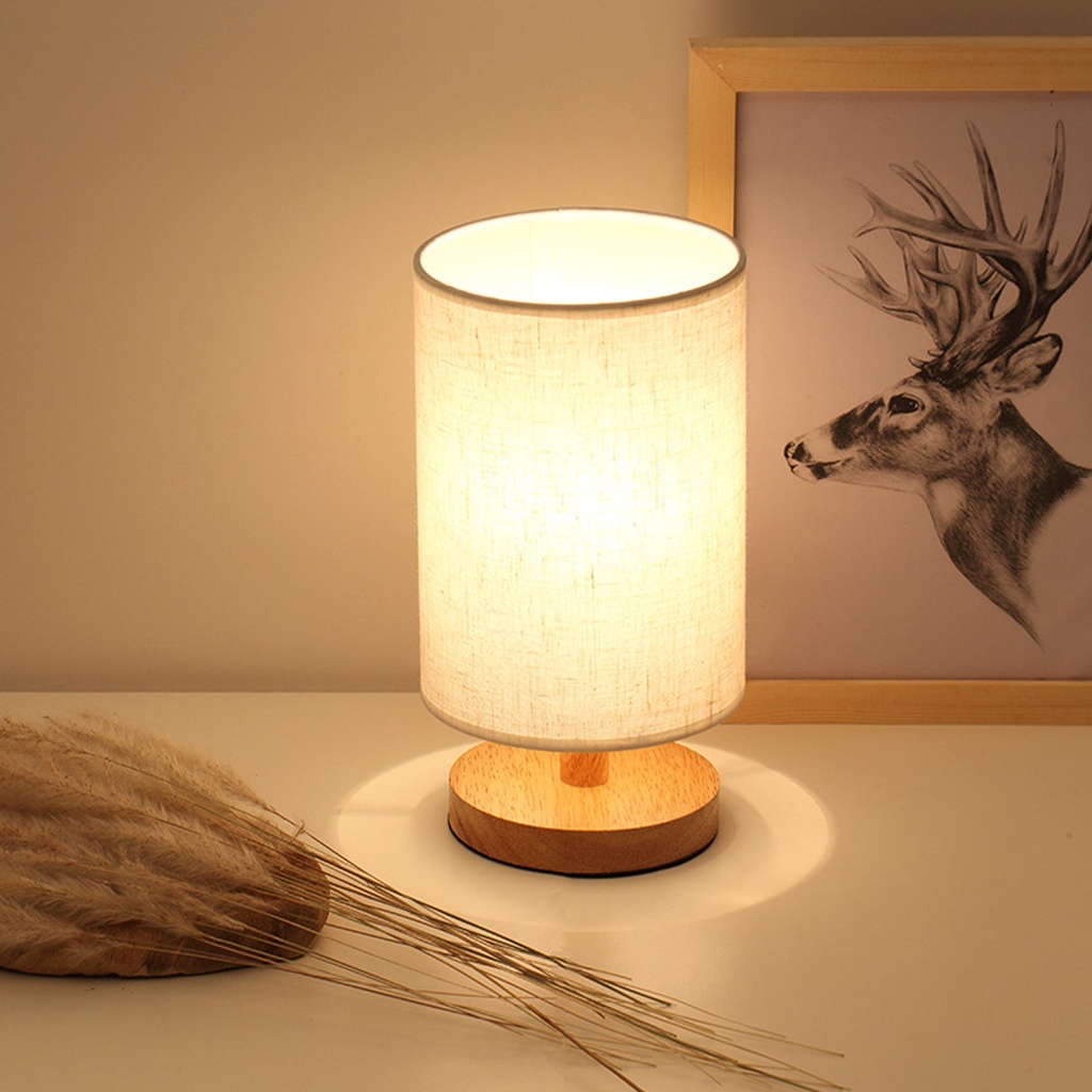 Đèn ngủ hình trụ đế gỗ cắm usb decor phòng ngủ
