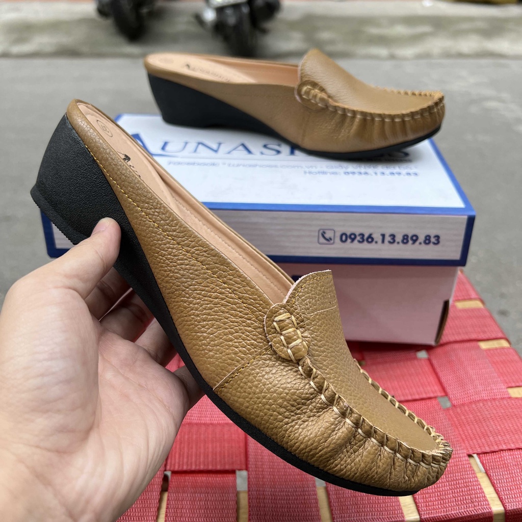 Dép sục nữ da bò mềm êm chân 4p LUNASHOES 6211 bảo hành 2 năm giày trung niên cho mẹ ảnh thật