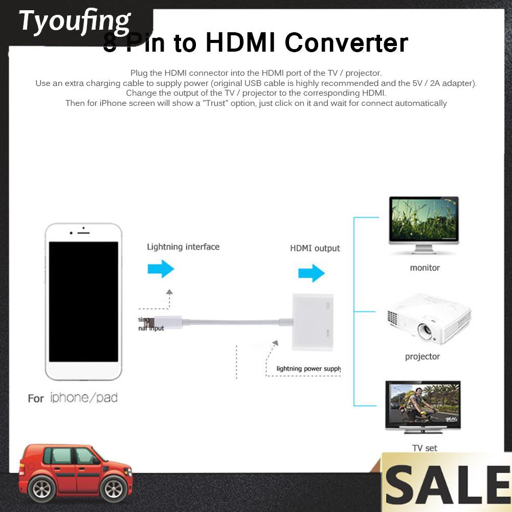 Bộ Chuyển Đổi Hdmi-Compatible Vga Cho Iphone 8 Pin Sang 1080p