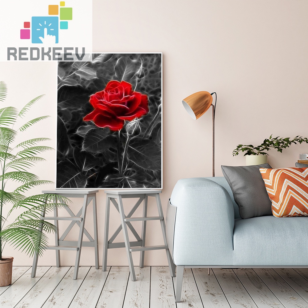 Tranh thêu chữ thập vải canvas 11CT hình hoa hồng tối DIY