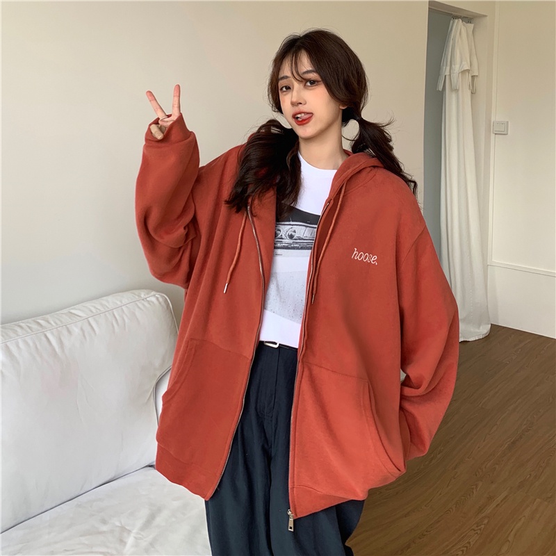 SUXI Áo Hoodie Nữ Dáng Rộng Thêu Hoa