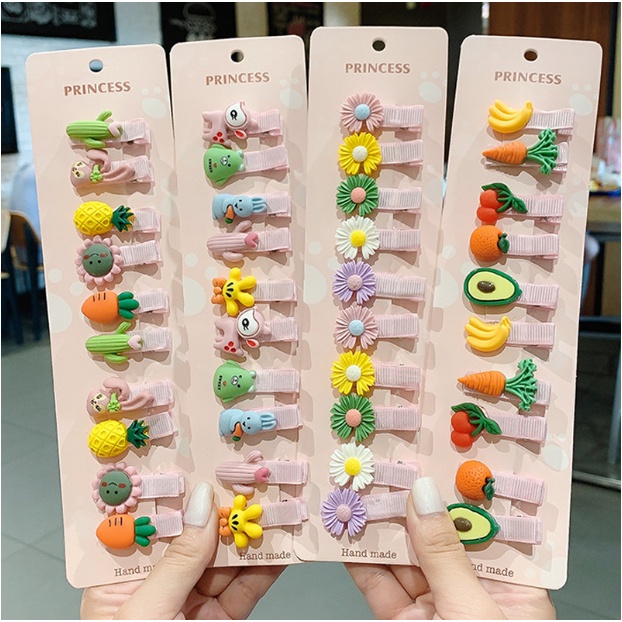 Set 10 kẹp tóc bé gái, dễ thương - xinh xắn hình hoa, động vật ngộ nghĩnh