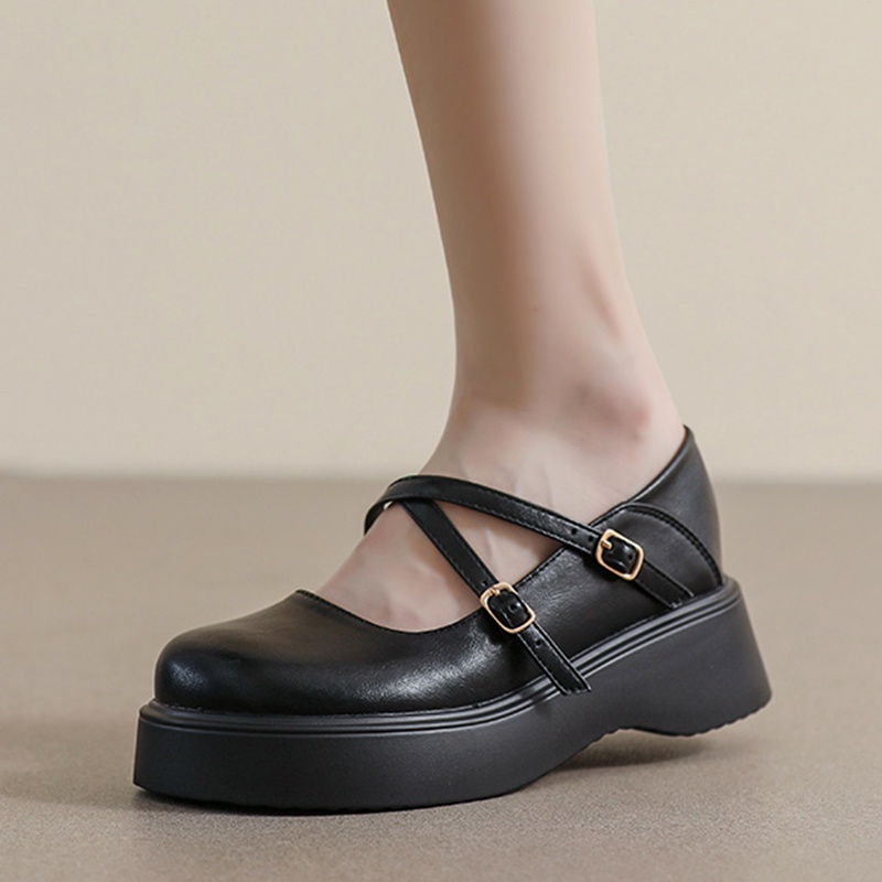 Giày Da Mũi Tròn Đế Dày Phong Cách Anh Quốc Cho Nữ Size 34-42