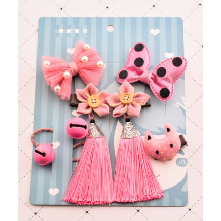 [Hàng Sẵn] Set Phụ Kiện Tóc Nơ Chuông Lúc Lắc Hồng Bi Xinh Xắn cho Bé