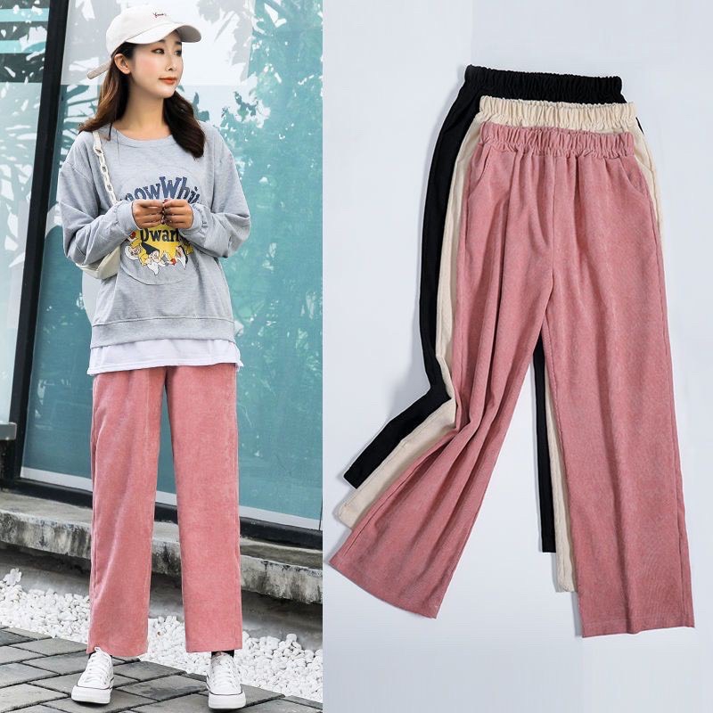 Quần dài nhung kẻ phong cách Hàn Quốc thời trang với 3 màu tùy chọn cho nữ