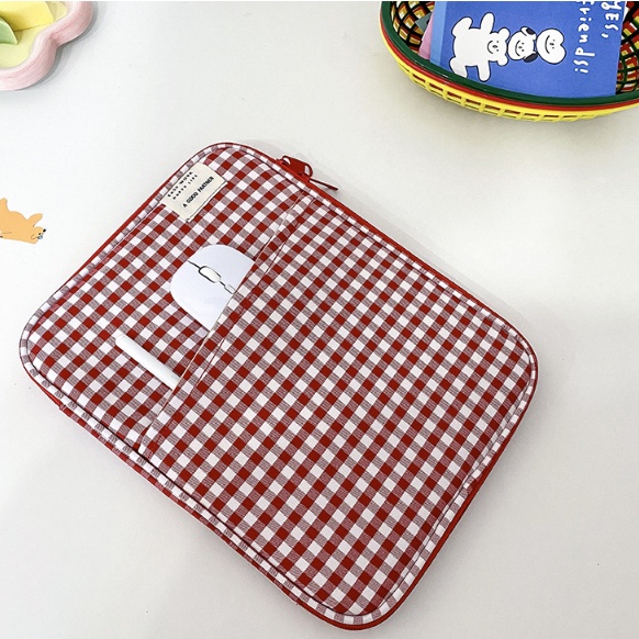 Túi Đựng Laptop 10/11/13/14inch Họa Tiết Sọc Caro Phong Cách Hàn Quốc