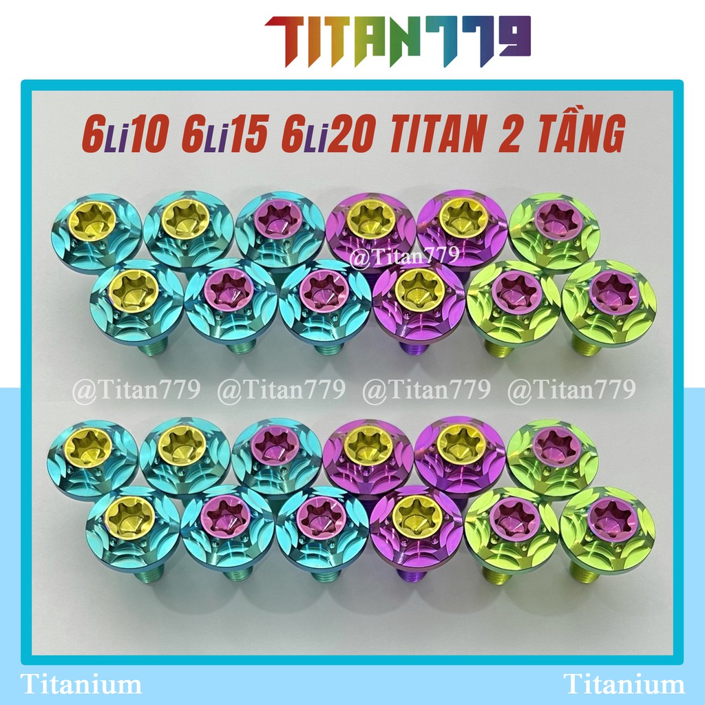 Ốc 2 tầng ĐẶC BIỆT 6ly 6li 6li10 6li15 6li20 Titan Gr5 XỊN phối nhiều màu, gắn carte, ốp sên, nón bảo hiểm