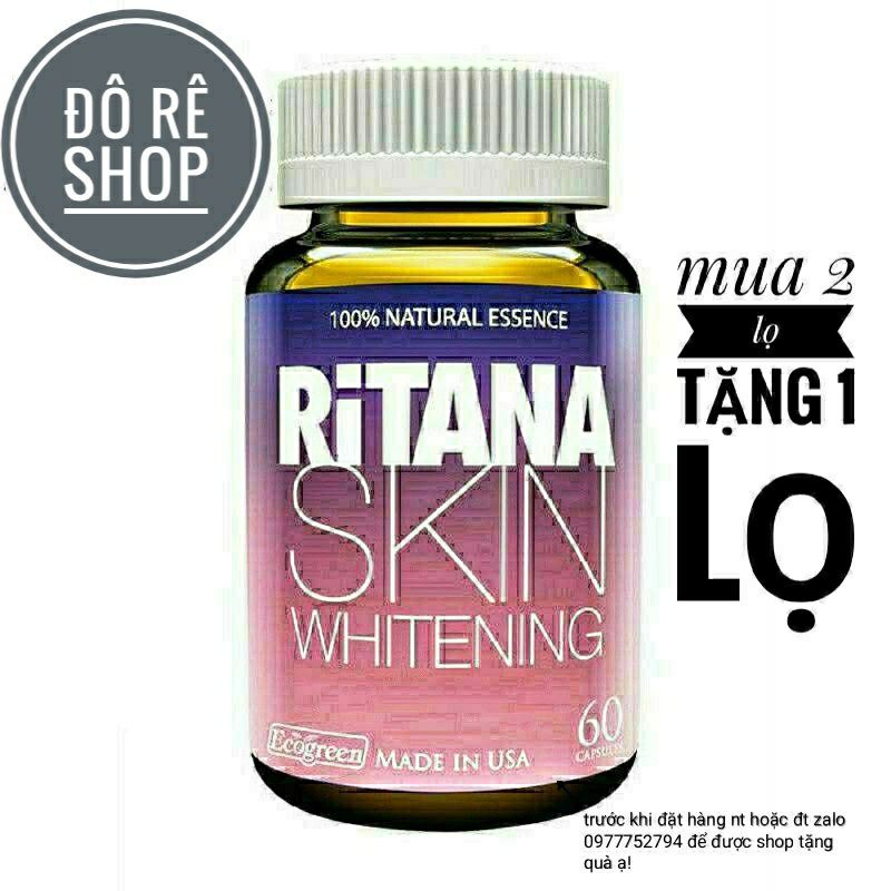 Viên uống trắng da RITANA 🔥Mua 2 lọ 60viên tích điểm TẶNG 1 lọ 15 Viên🔥Trắng Hồng - Chống Nắng