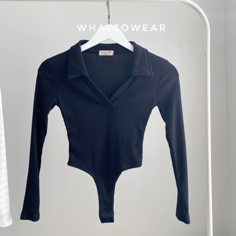 ✽℗Bodysuit cổ polo tay dài thun gân len | BigBuy360 - bigbuy360.vn