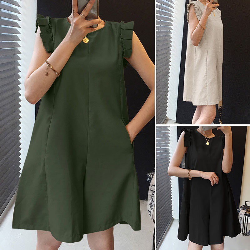 Bộ áo liền quần ZANZEA cổ tròn không tay dáng rộng thời trang dành cho nữ