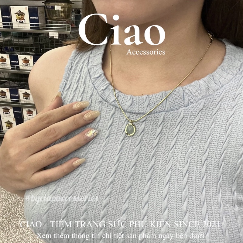 [HOẢ TỐC 1H] Dây chuyền/ Vòng cổ titan không gỉ thiết kế đính đá xanh tinh tế Queen Sea Ciao