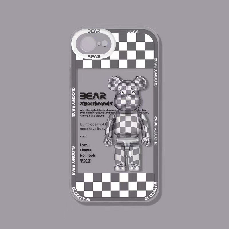 Ốp Điện Thoại Mềm Trang Trí Hình Gấu Kẻ Sọc Caro Cho iPhone 11 Pro Max 11 7 8 7+ 8+X Xs Xr Xs Max SE 12 12pro 12ProMax