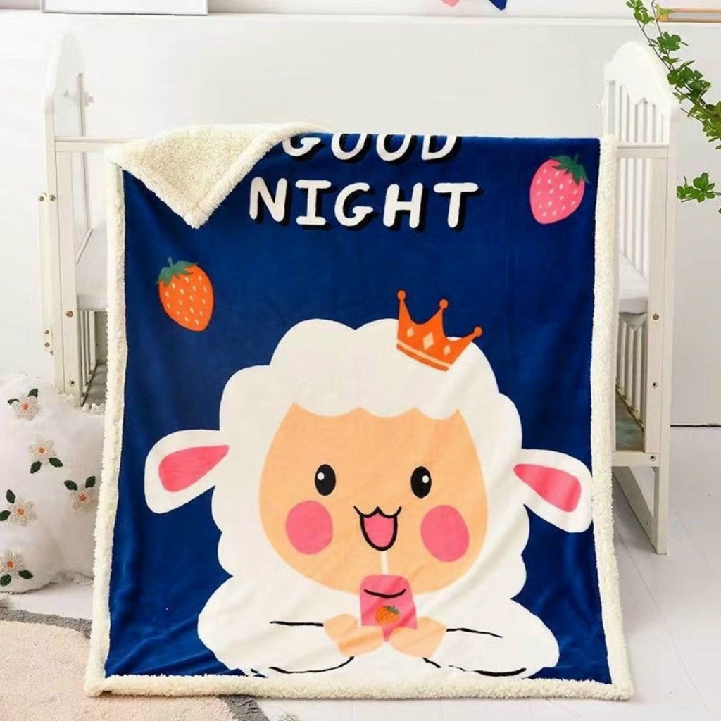 Chăn Lông Cừu Trẻ Em Hai Lớp Cao Cấp, Chăn Cho Bé Đi Học Mềm Mại KT 1.4m x 1m